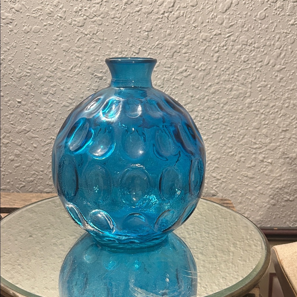 Blue Textured Glass Vase, Mothers Day Gift